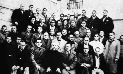 Frank Ryan in Burgos jail, 2nd from left in the front row.